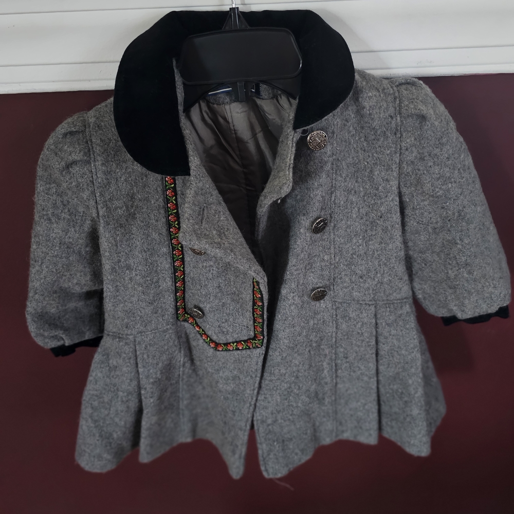 Rothschild Gray and Black Pea Coat with Velvet Collar